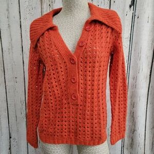 Women's Medium Vertigo Orange Open Weave 1/4 Button Pullover Sweater Top NEW nwt